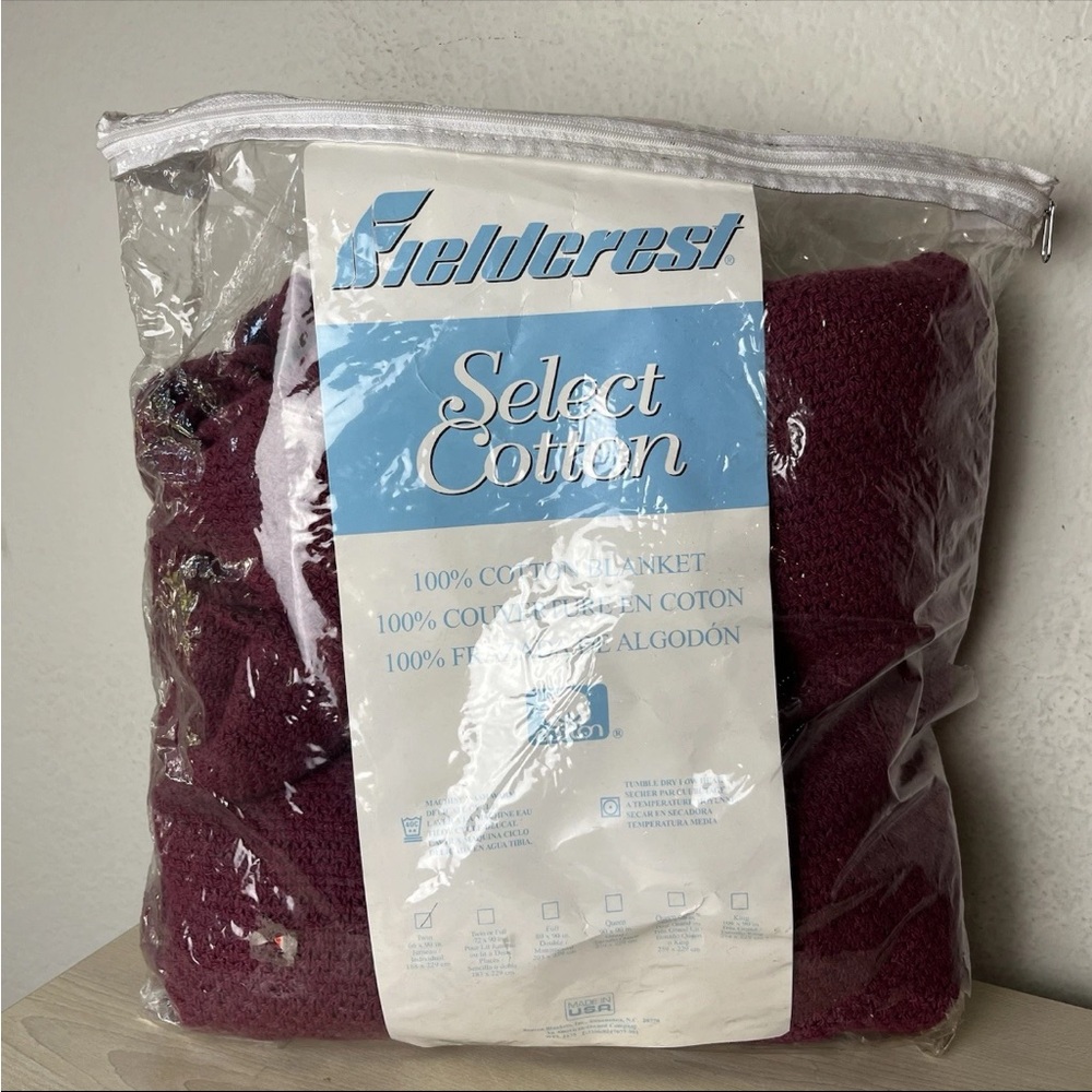 Fieldcrest Cotton Thermal Weave Blanket Twin 66 X90 Maroon Vintage